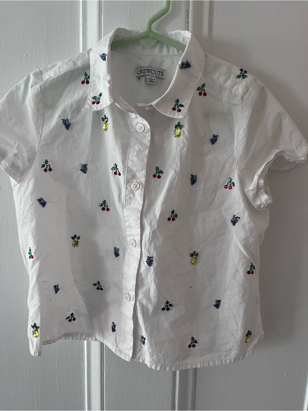 Crewcuts White Short-Sleeve Button-Down Shirt with Fruit Embroidery